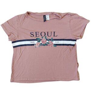 Divided Blush Pink Seoul Women's Small T-Shirt Boxy Crop Top RIPPED